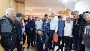 שחקני העבר של מכבי יפו מתוך אירוע ההצדעה בסימן 75 שנים להקמת הקבוצה, צילום: פלג לוי